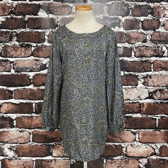 Elizabeth and James Shift Dress Silk Long Sleeve Confetti Green Purple Size 4 - Picture 7 of 17